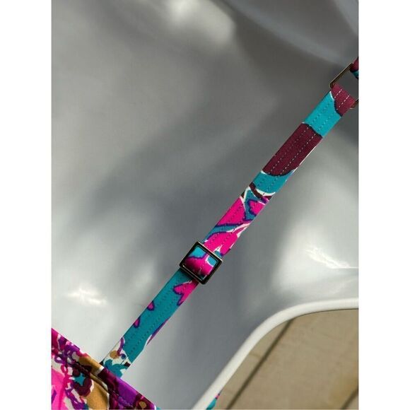 Lily Pulitzer Blue Pink Ruched Tummy Control Swim Top Size 2 - Picture 5 of 11